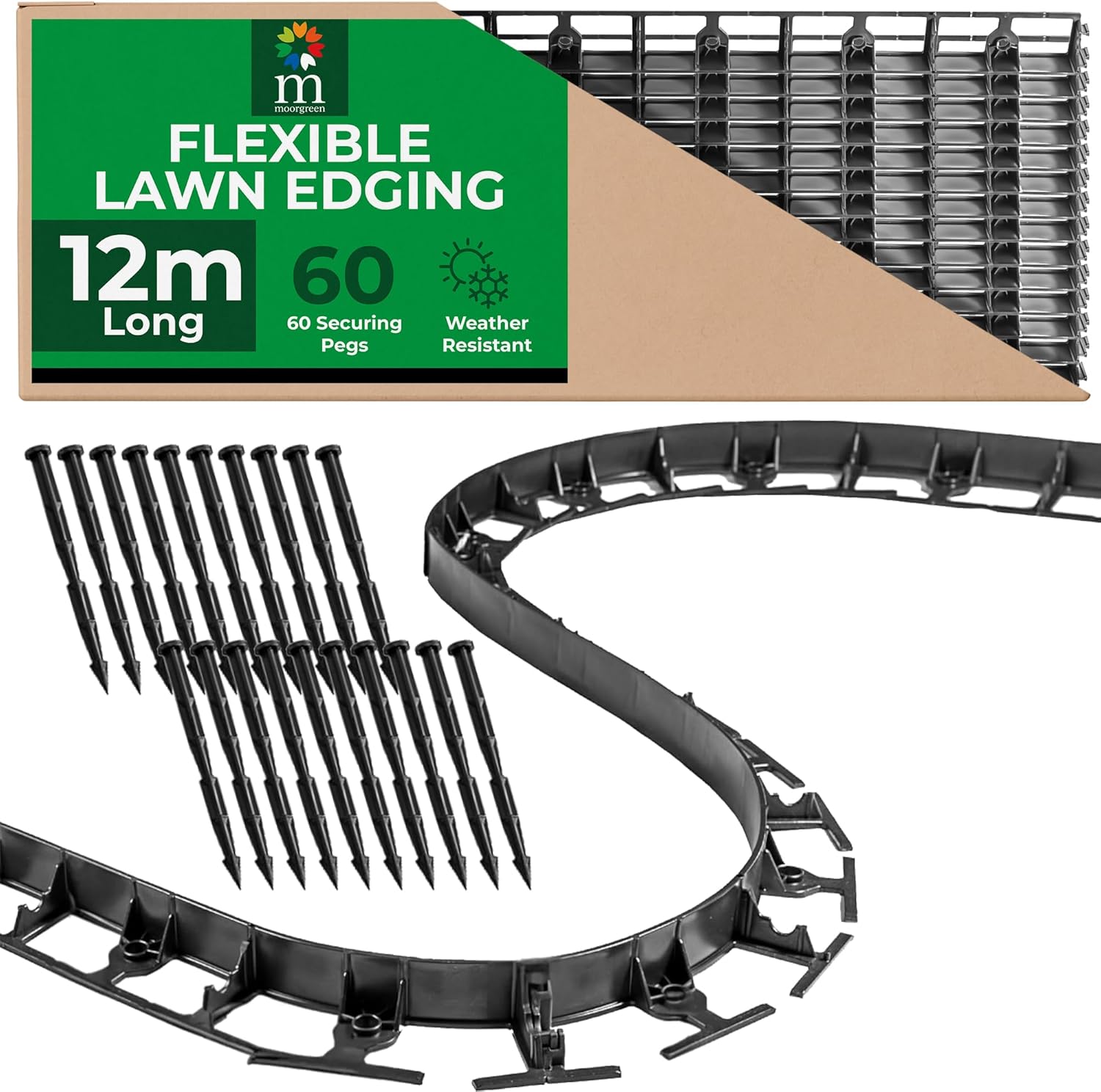 Flexible Lawn Edging 12m with 60 Pegs