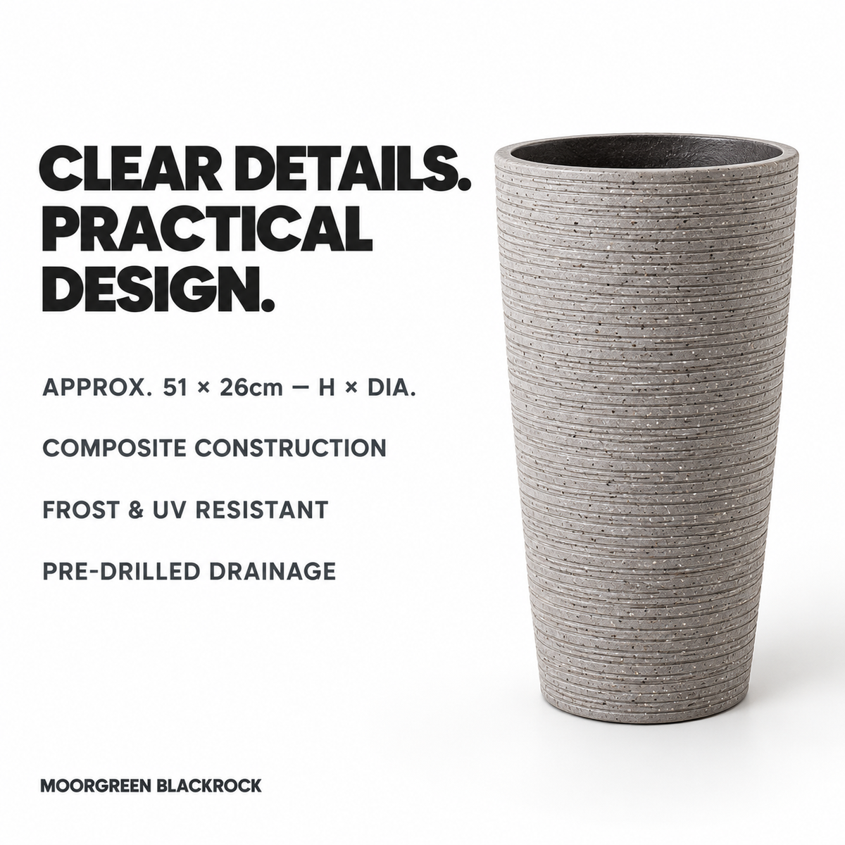 Moorgreen Blackrock Tall Round Planter – Frost Resistant