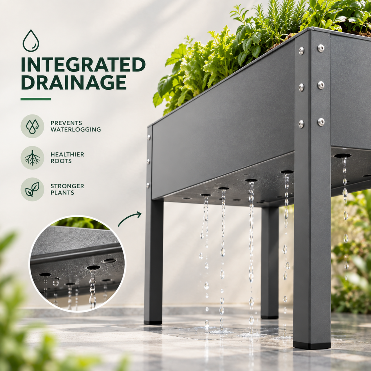 Biogreen Freising Metal Raised Garden Bed with Drainage – Patio