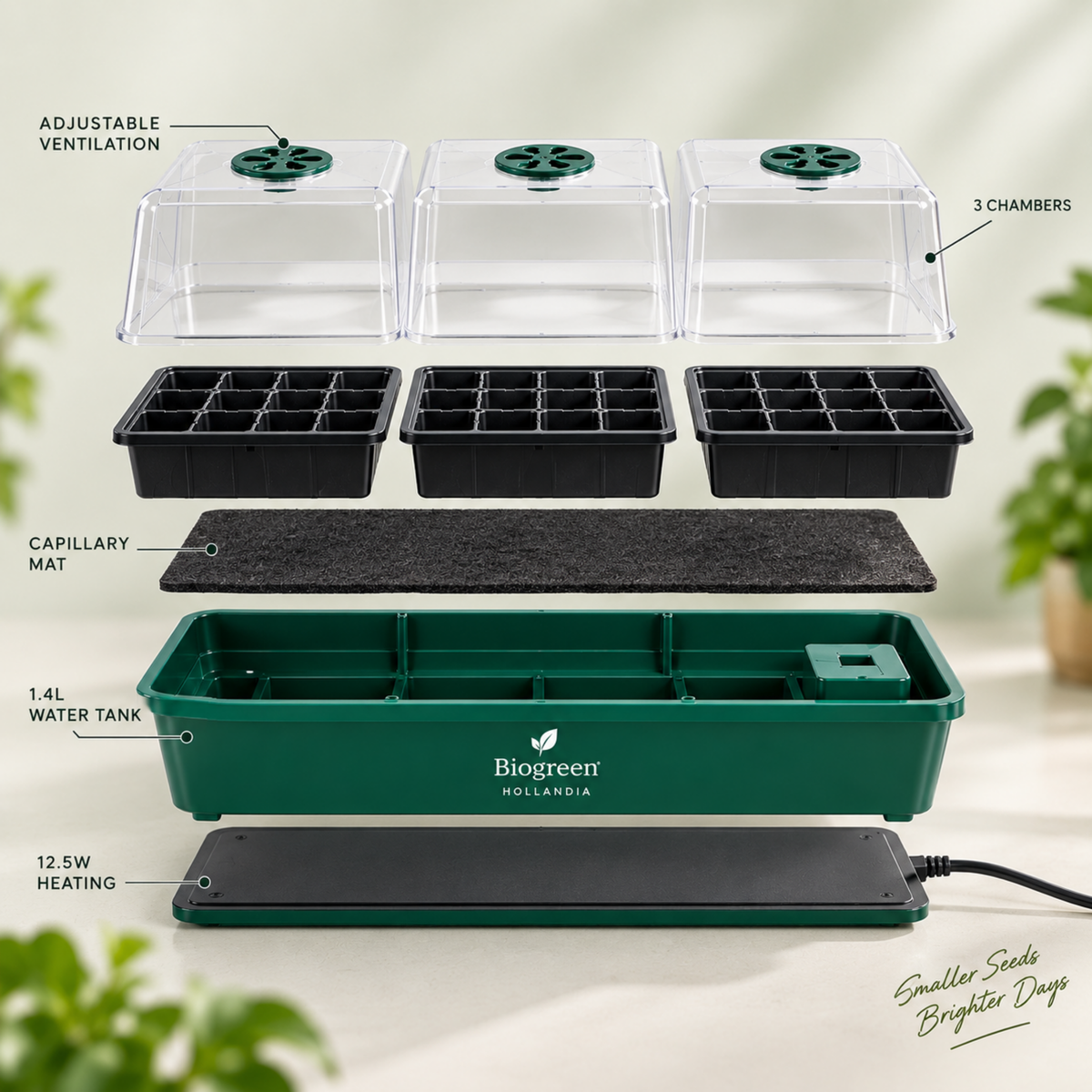 Biogreen Hollandia Heated Propagator 1.4L Tank – 3 Chambers