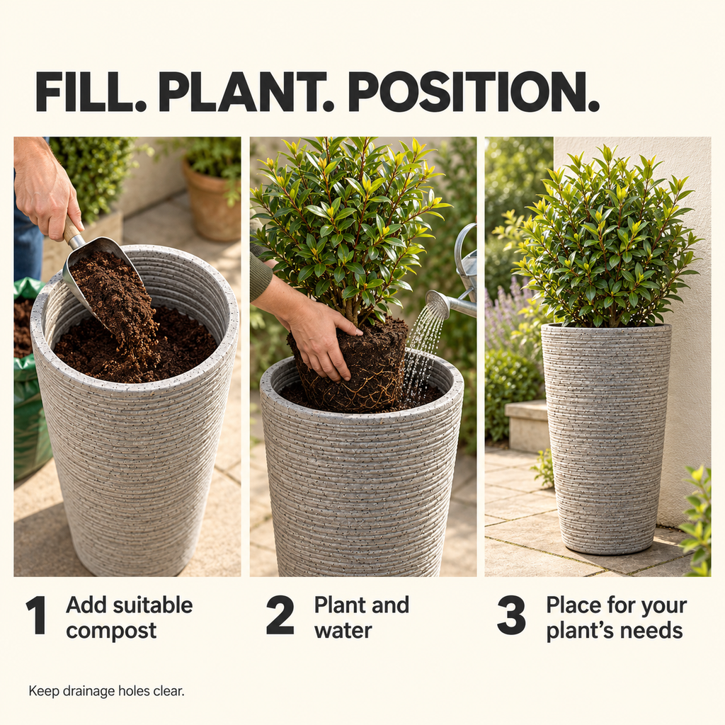 Moorgreen Blackrock Tall Round Planter – Frost Resistant