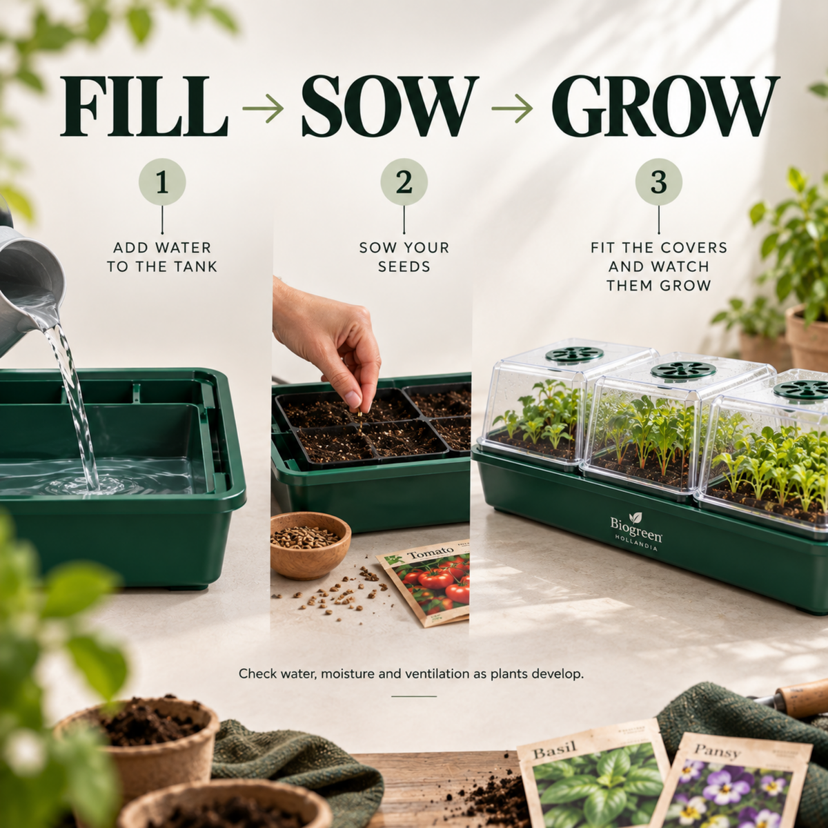 Biogreen Hollandia Heated Propagator 1.4L Tank – 3 Chambers