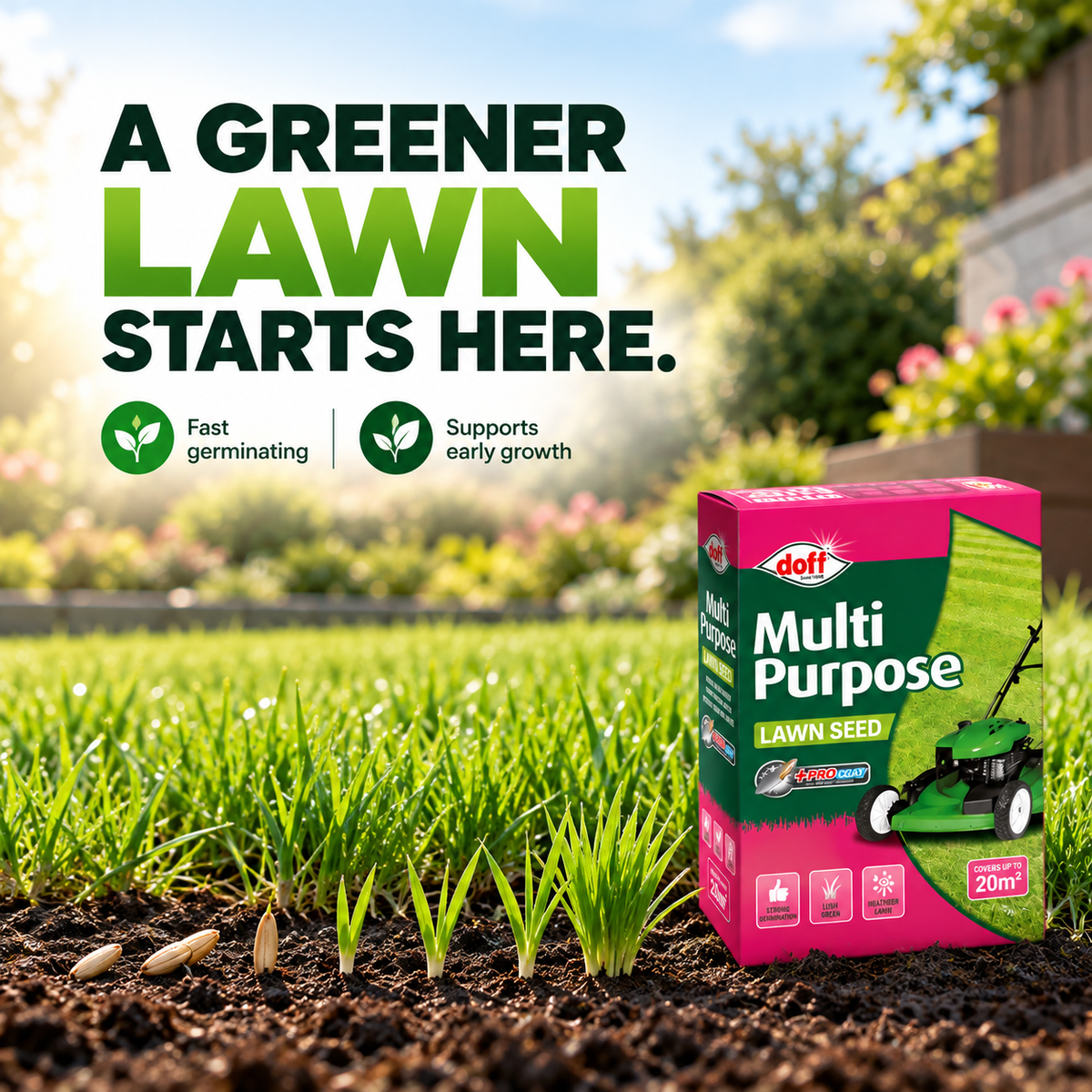 Doff Grass Seed 500g – Fast Germinating Lawn Seed