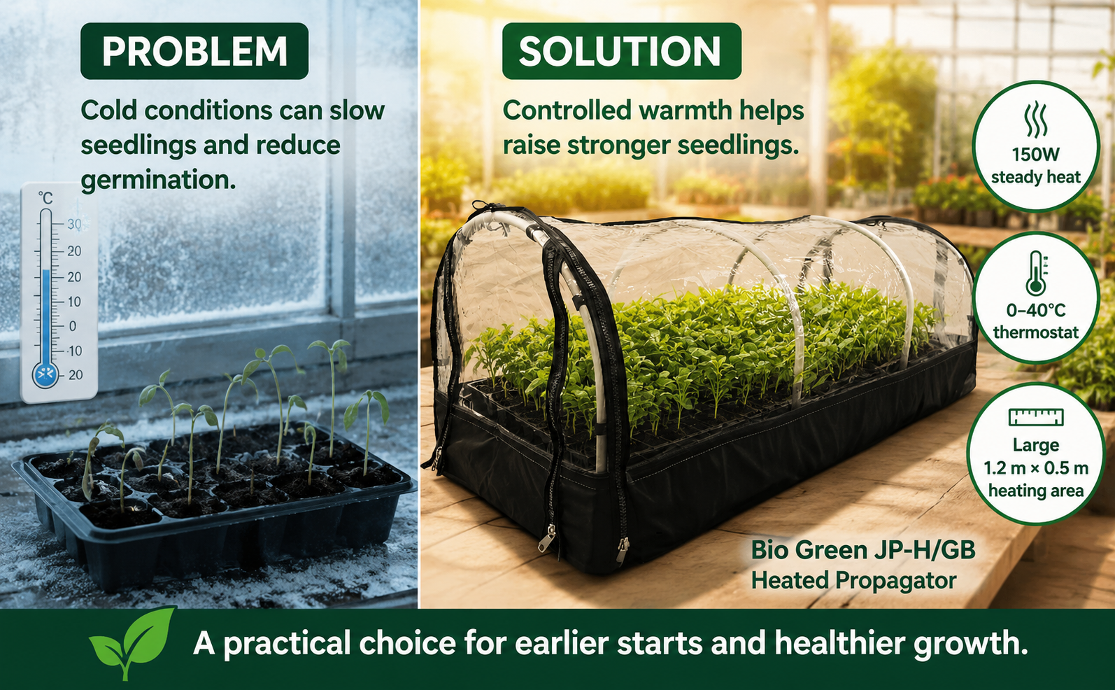 Bio Green JP-H/GB Heated Propagator with Thermostat – 150W