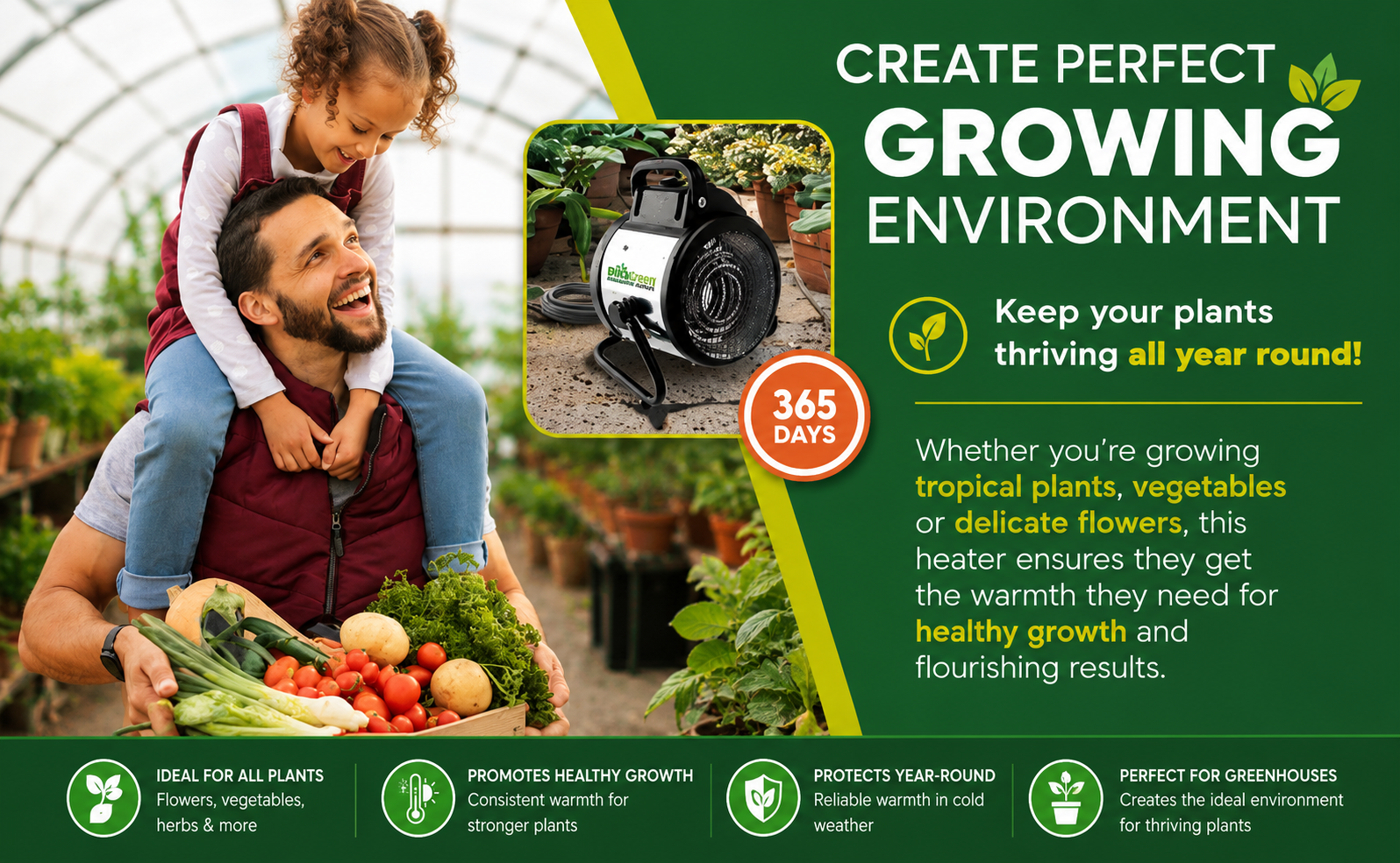 Bio Green Palma Electric Greenhouse Heater 2kW – Splash-Proof