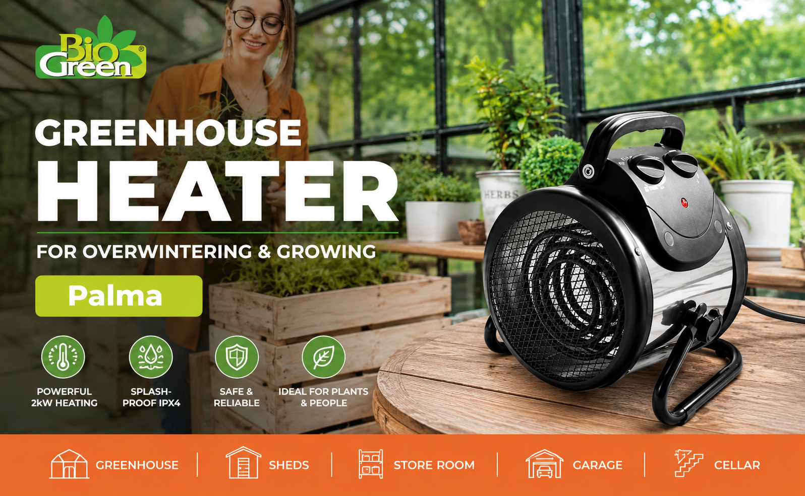 Bio Green Palma Electric Greenhouse Heater 2kW – Splash-Proof