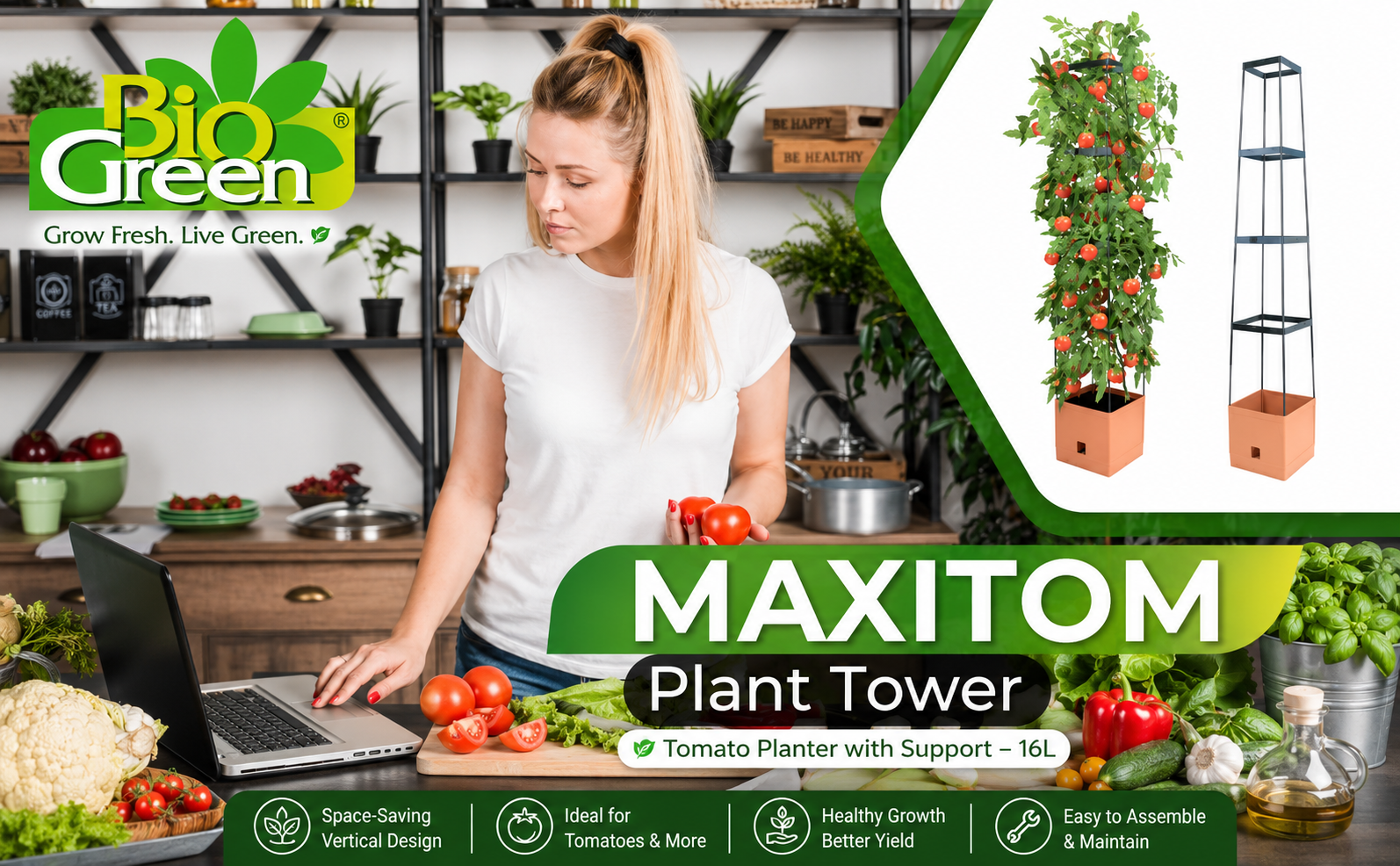Biogreen Maxitom Tomato Planter with Support – 16L