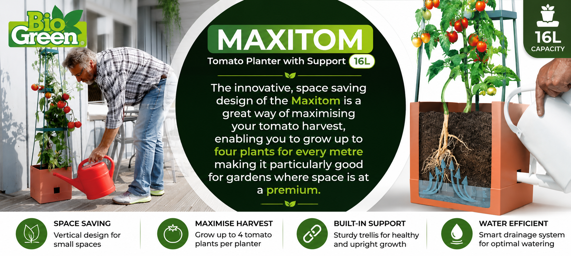 Biogreen Maxitom Tomato Planter with Support – 16L
