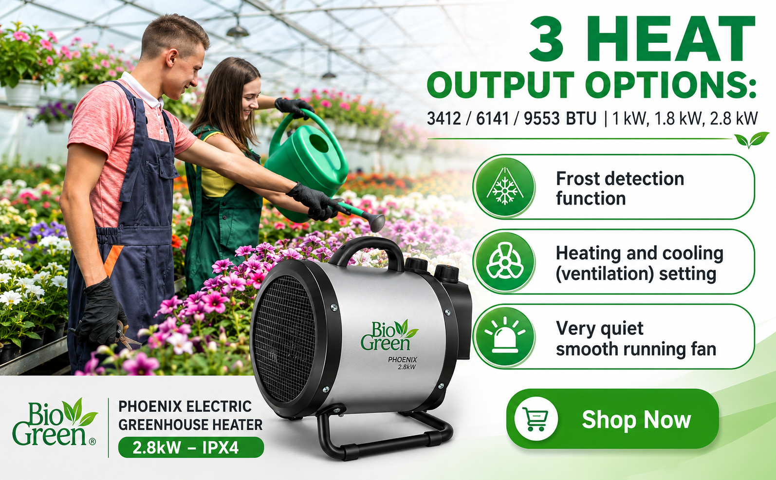 Biogreen Phoenix Electric Greenhouse Heater 2.8kW – IPX4