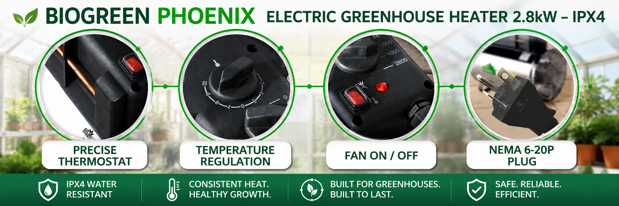 Biogreen Phoenix Electric Greenhouse Heater 2.8kW – IPX4