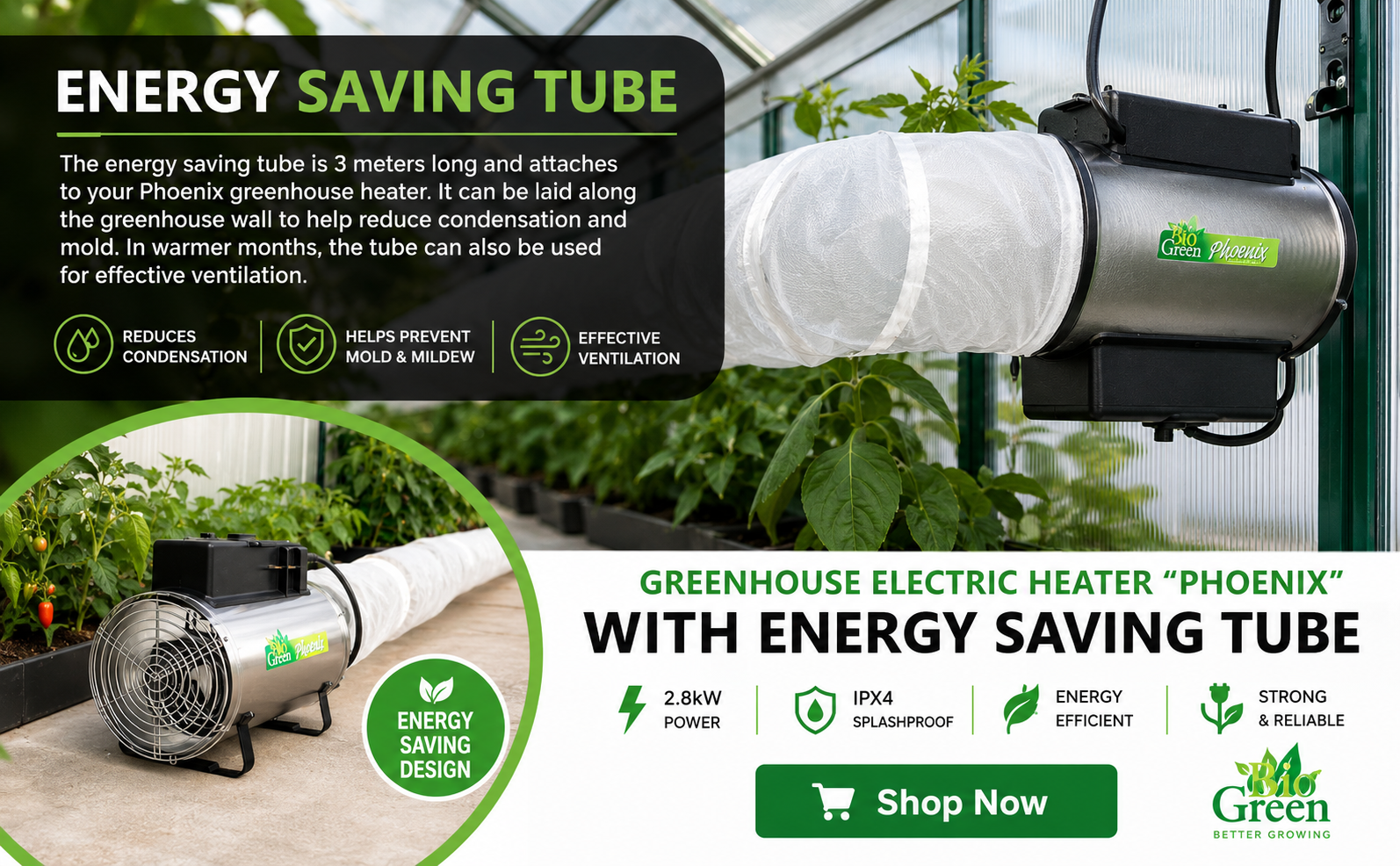 Biogreen Phoenix Electric Greenhouse Heater 2.8kW – IPX4