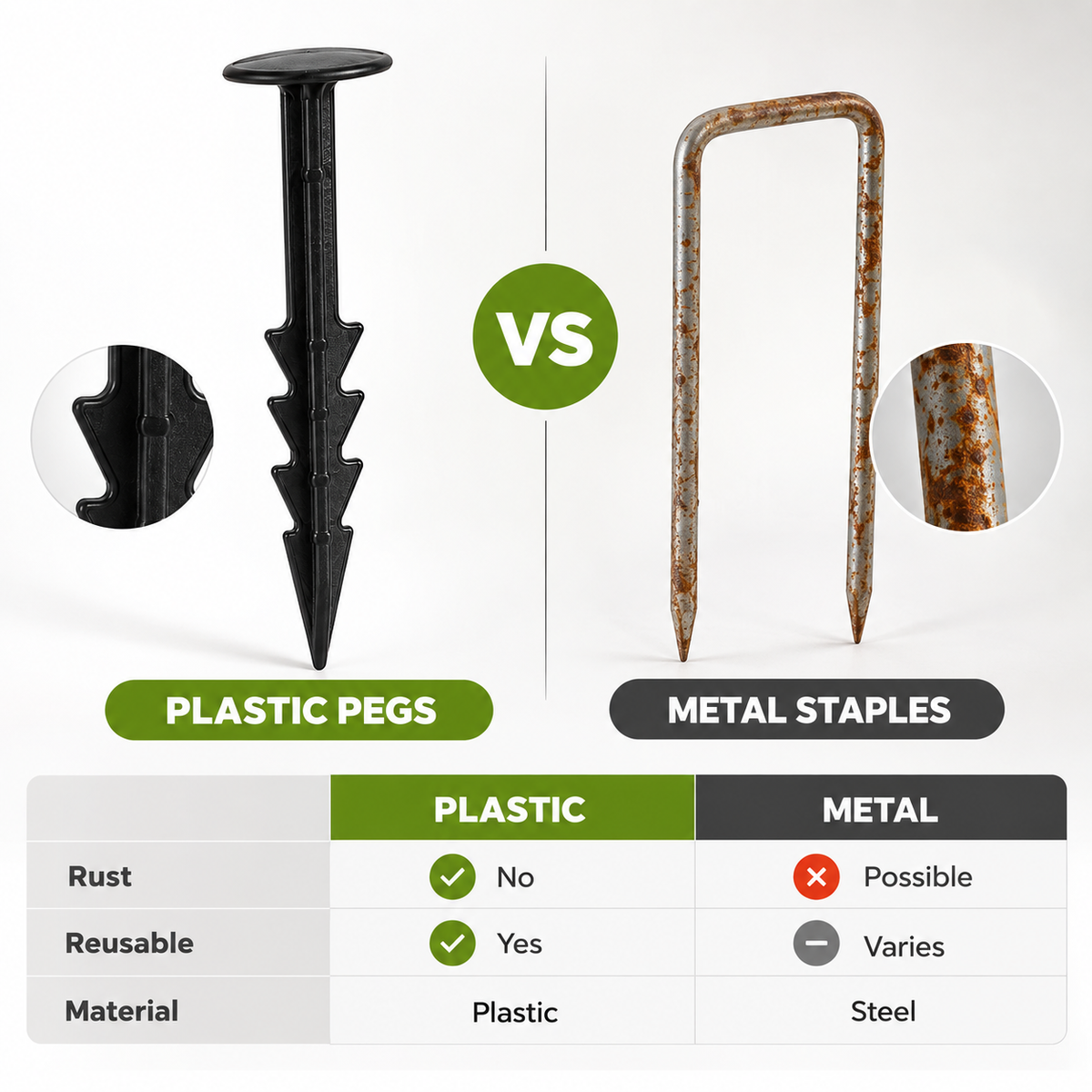 Ground Cover Pegs 10 Pack – Rust Proof Plastic