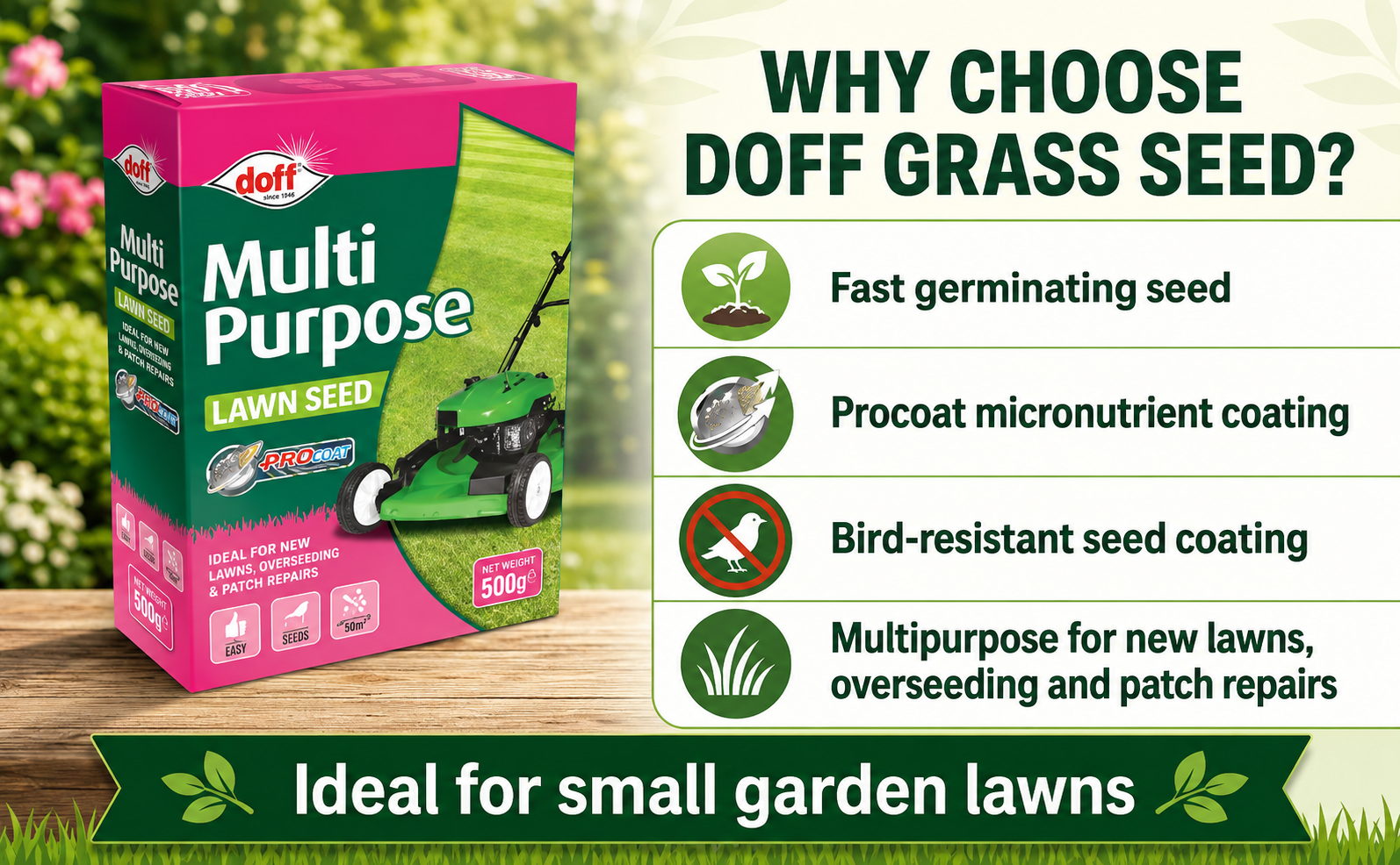 Doff Grass Seed 500g – Fast Germinating Lawn Seed