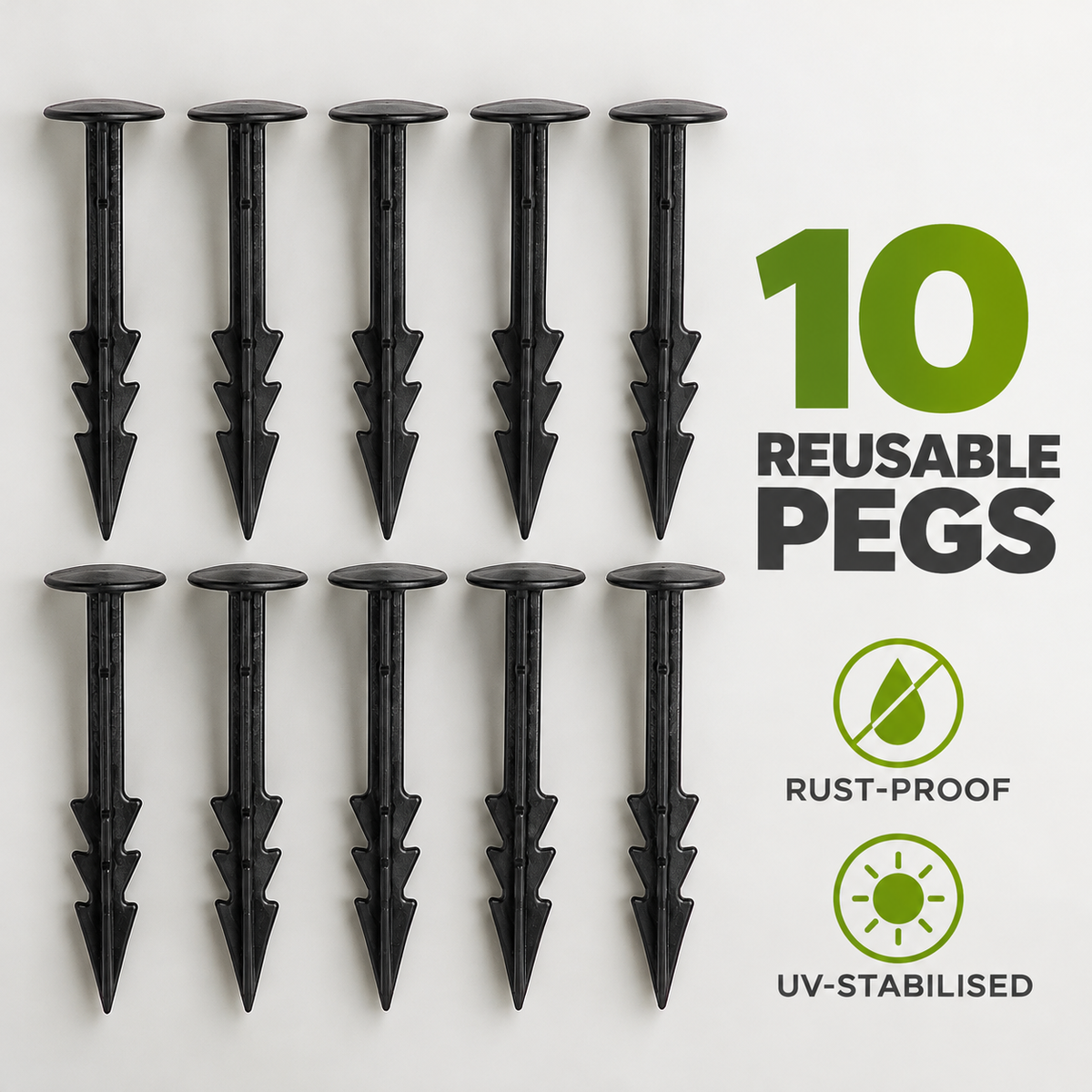 Ground Cover Pegs 10 Pack – Rust Proof Plastic