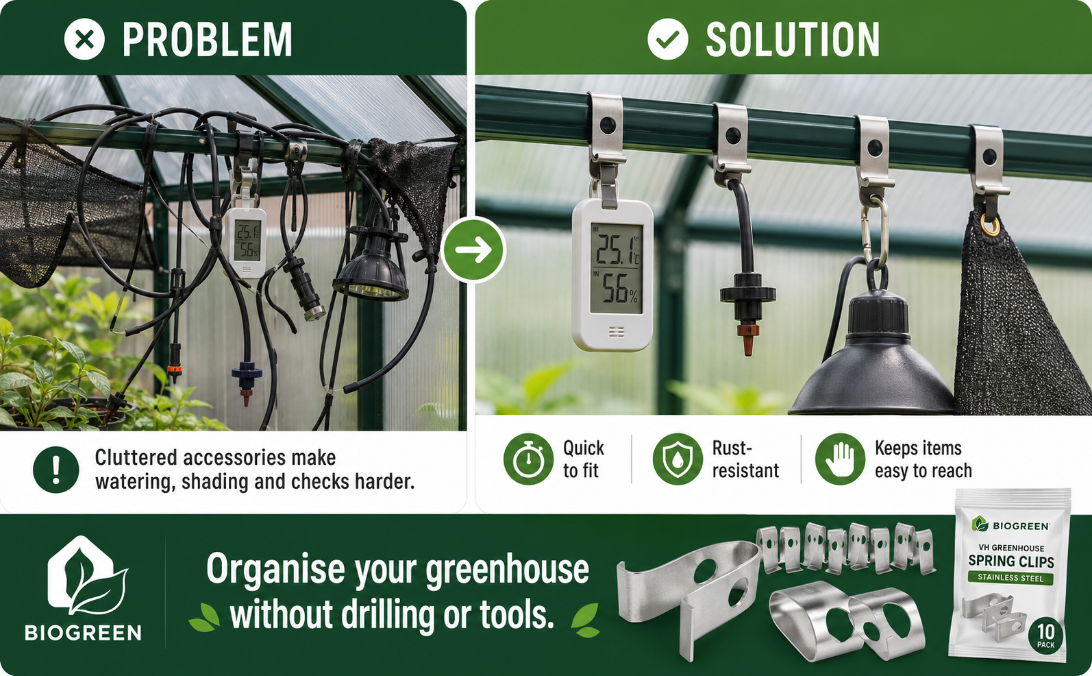 Biogreen VH Greenhouse Spring Clips – Stainless Steel