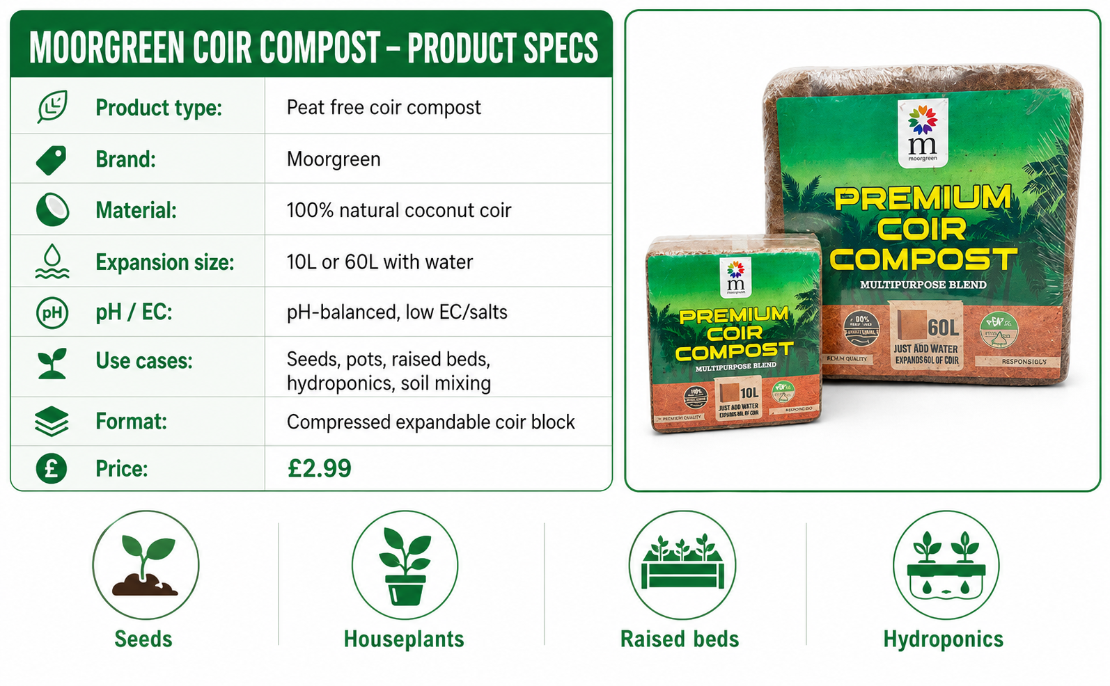 Moorgreen Peat Free Coir Compost – Expands to 60L