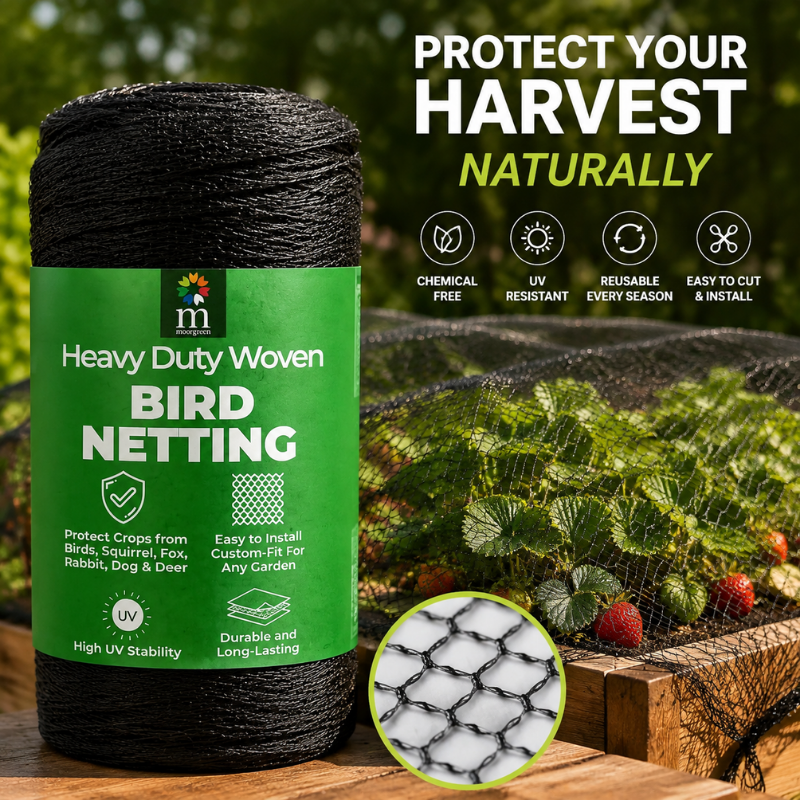 How to use Moorgreen heavy duty bird netting to protect fruit trees vegetable beds greenhouses ponds balconies and garden areas