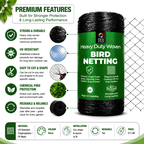 Moorgreen heavy duty bird netting key benefits including UV resistant reusable garden mesh for protecting crops and plants from birds