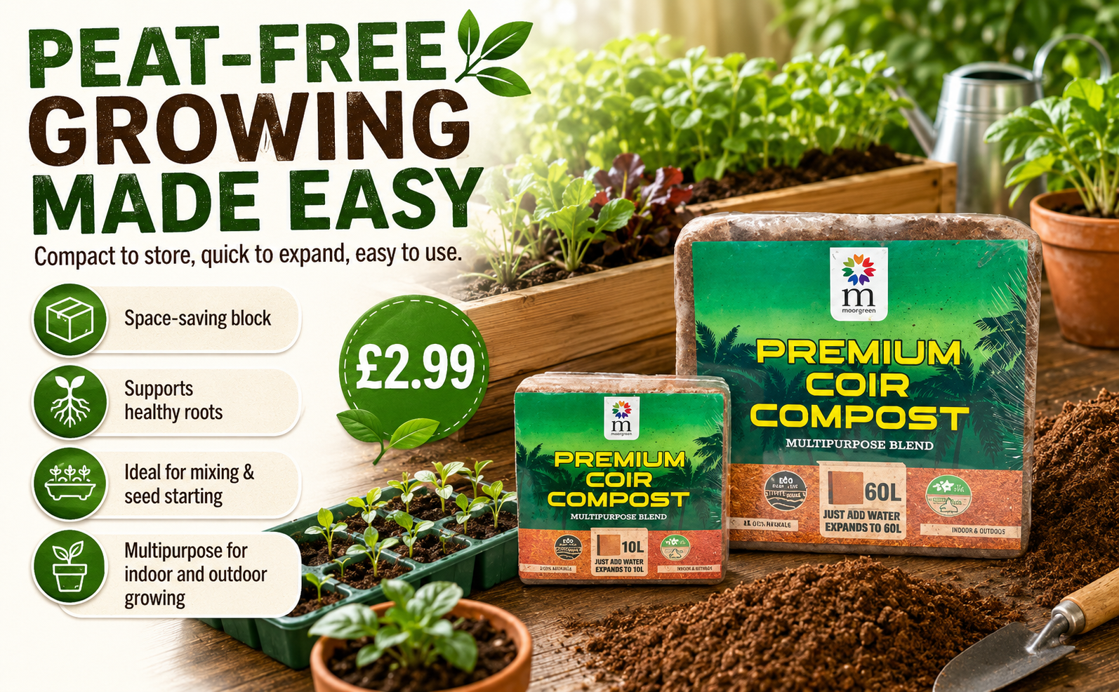 Moorgreen Peat Free Coir Compost – Expands to 60L