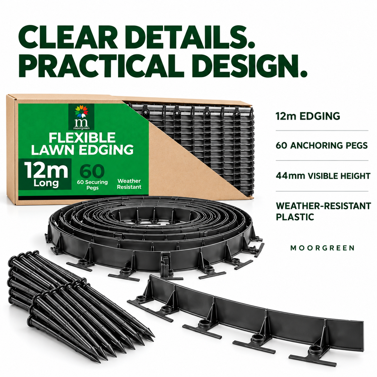 Moorgreen Flexible Lawn Edging – 12m with 60 Pegs